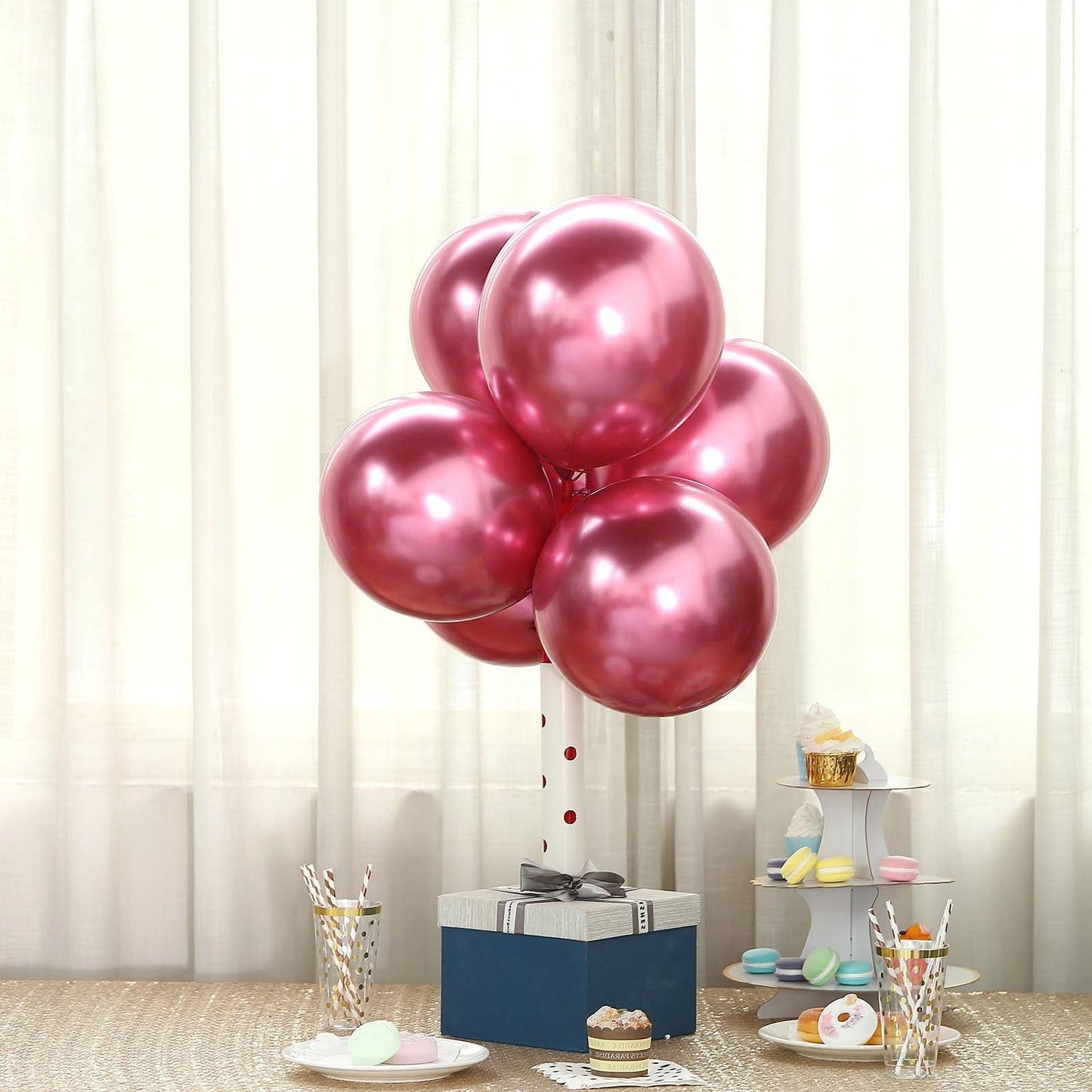 50 Pink Metallic Chrome Balloons - Shiny Latex 12" Thicken For Wedding, Birthday Party, Baby Shower, New Years, Graduation & Sweet 16