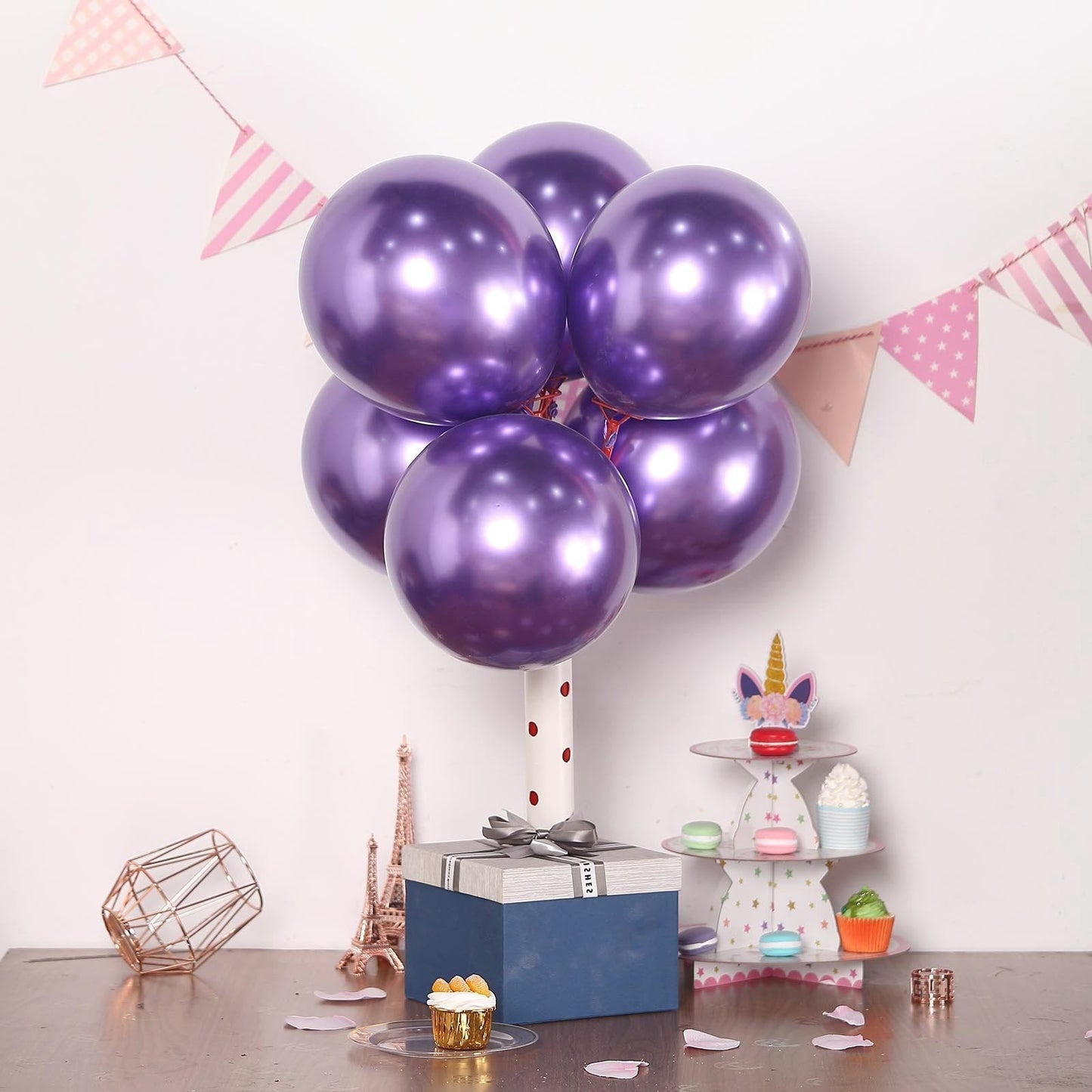 50 Purple Metallic Chrome Balloons - Shiny Latex 12" Thicken For Wedding, Birthday Party, Baby Shower, New Years, Graduation & Sweet 16