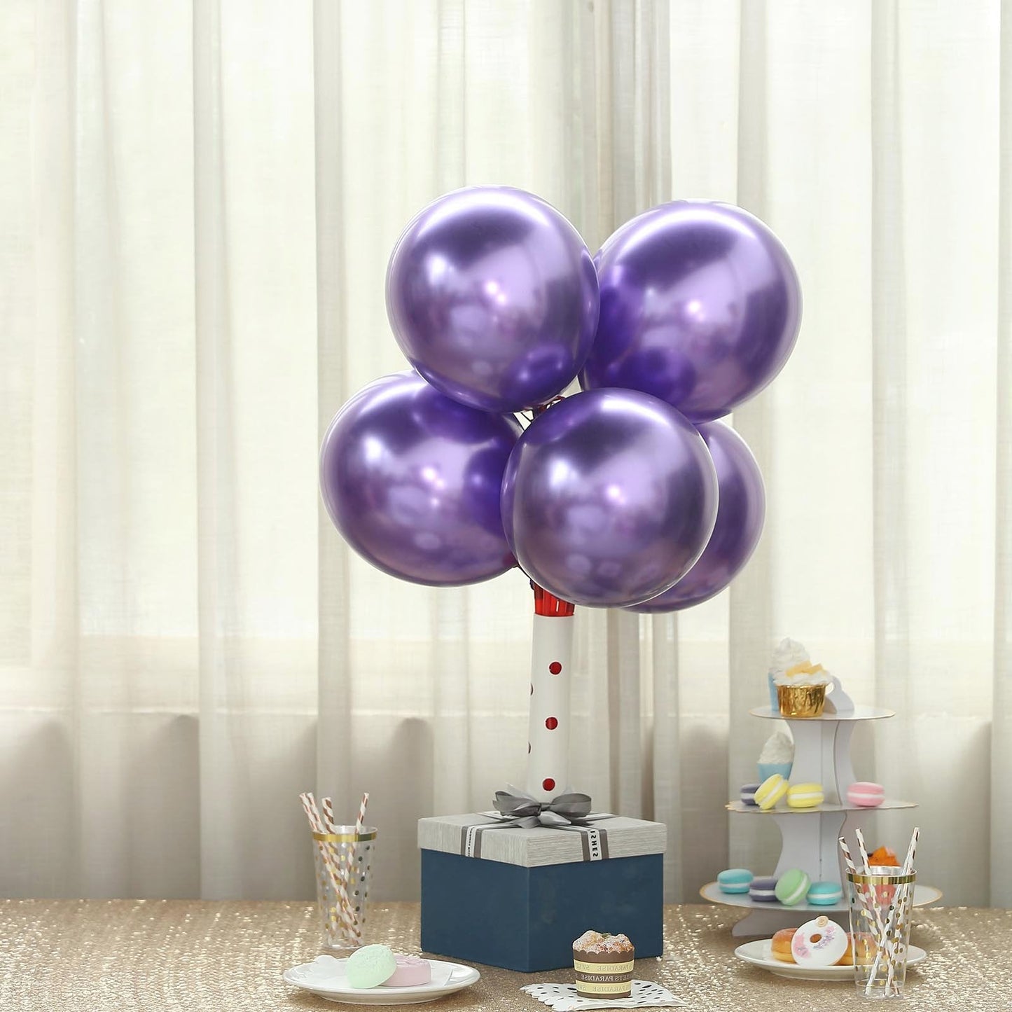 50 Purple Metallic Chrome Balloons - Shiny Latex 12" Thicken For Wedding, Birthday Party, Baby Shower, New Years, Graduation & Sweet 16