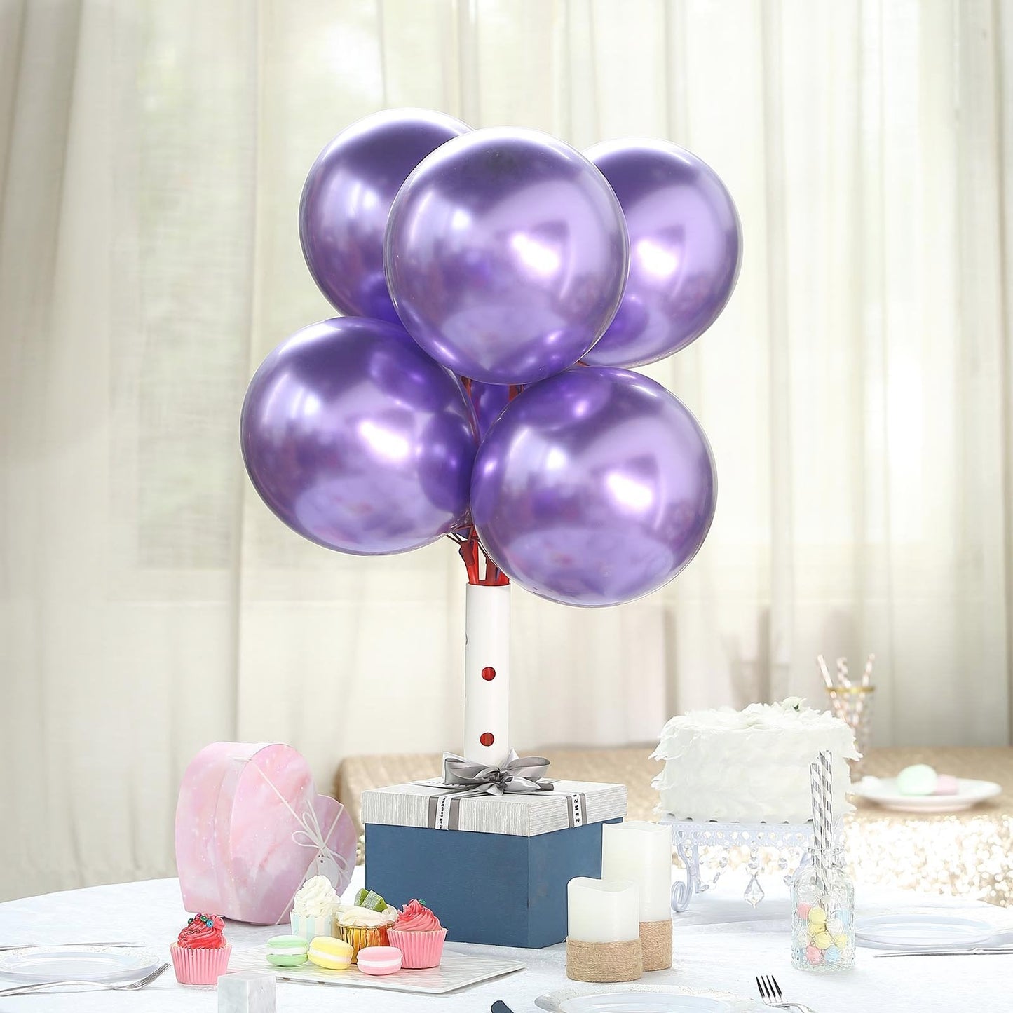 50 Purple Metallic Chrome Balloons - Shiny Latex 12" Thicken For Wedding, Birthday Party, Baby Shower, New Years, Graduation & Sweet 16