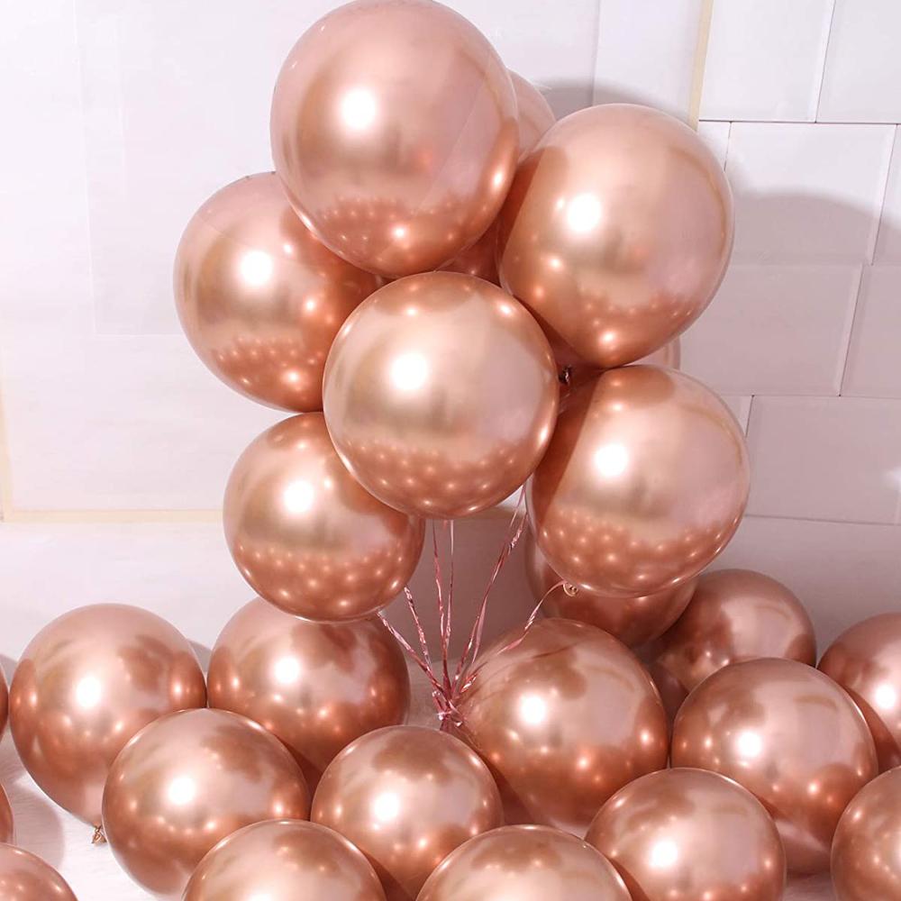 50 Rose Gold Metallic Chrome Balloons - Shiny Latex 12" Thicken For Wedding, Birthday Party, Baby Shower, New Years, Graduation & Sweet 16