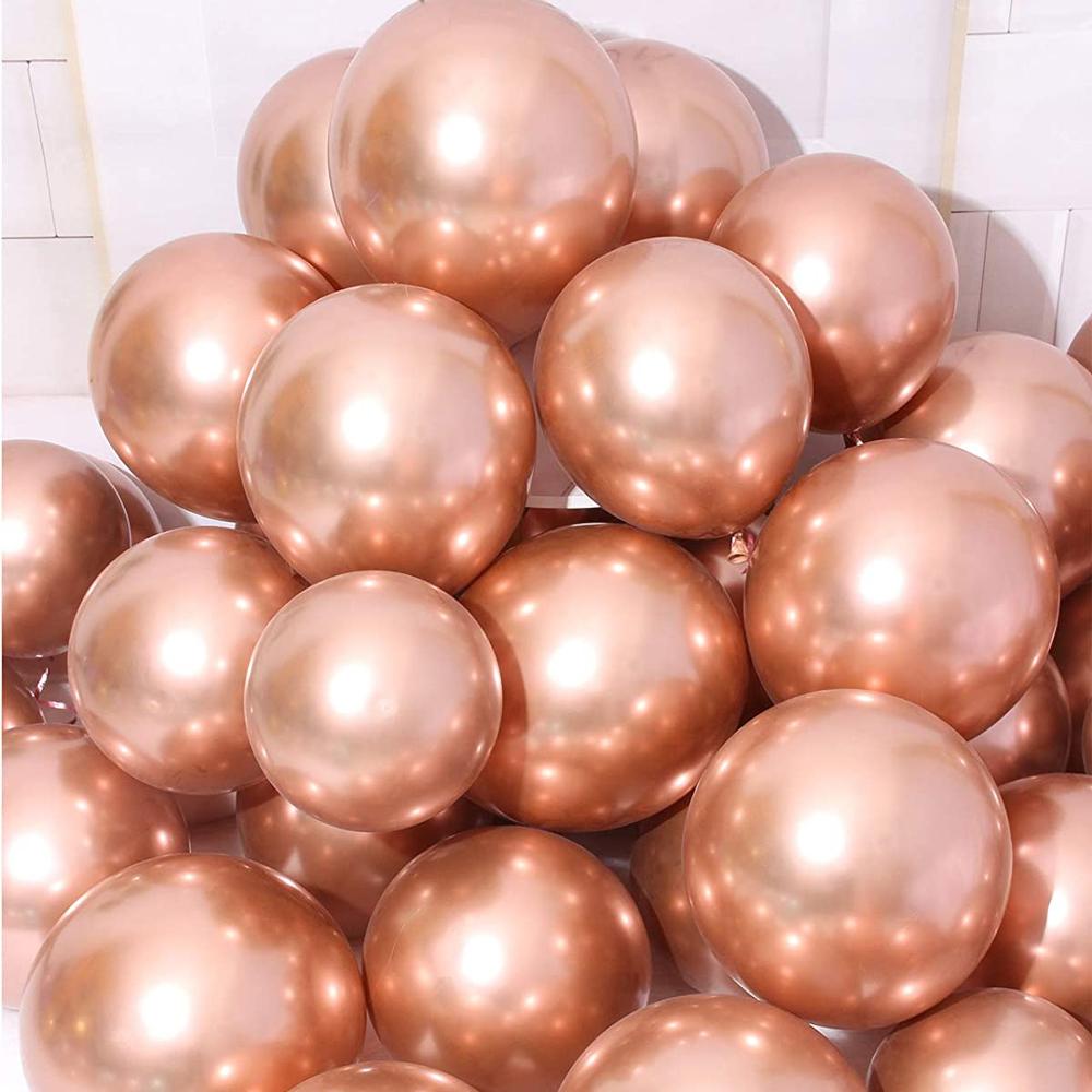50 Rose Gold Metallic Chrome Balloons - Shiny Latex 12" Thicken For Wedding, Birthday Party, Baby Shower, New Years, Graduation & Sweet 16