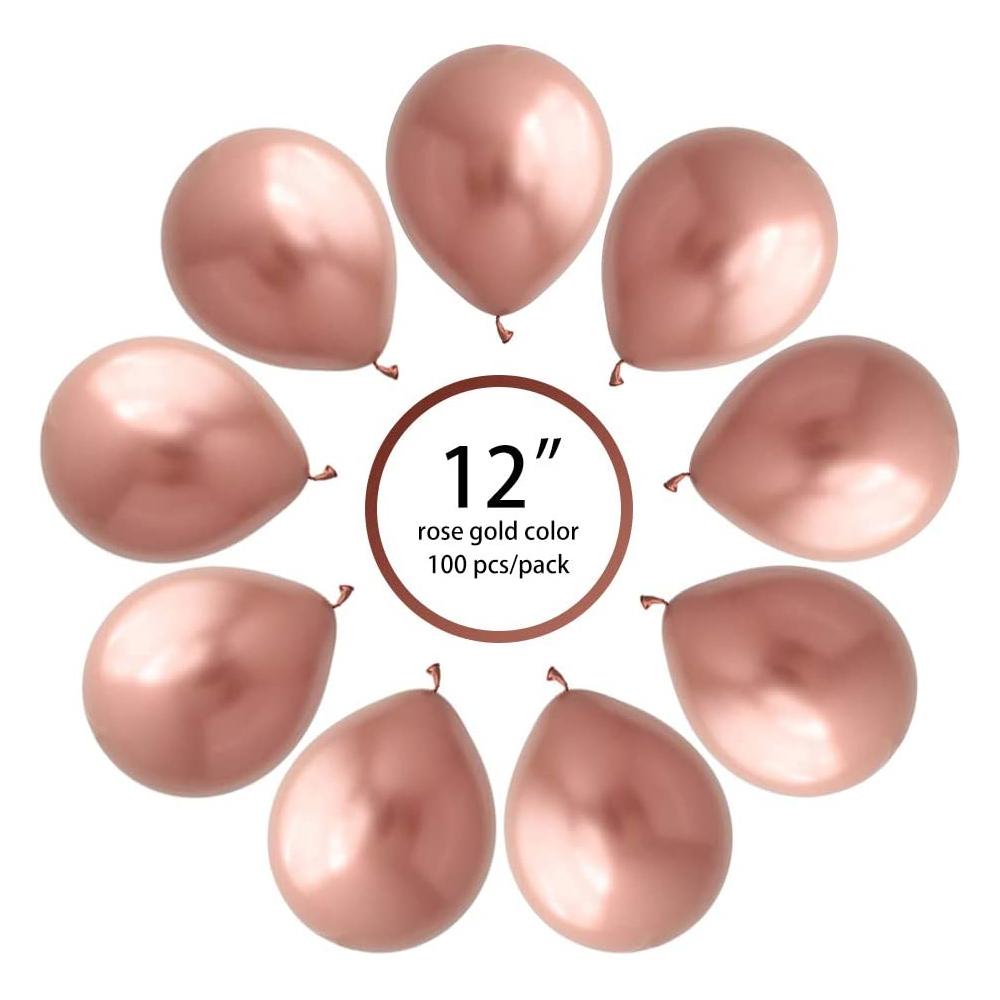 50 Rose Gold Metallic Chrome Balloons - Shiny Latex 12" Thicken For Wedding, Birthday Party, Baby Shower, New Years, Graduation & Sweet 16