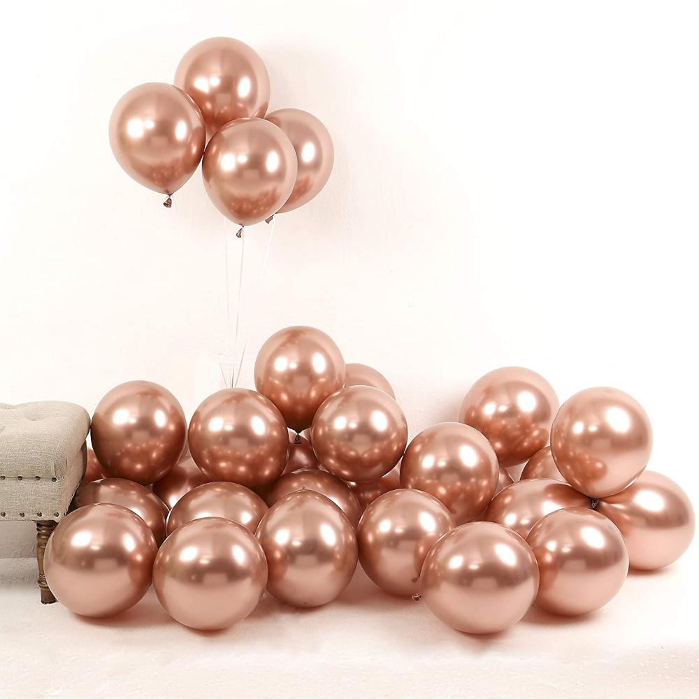 50 Rose Gold Metallic Chrome Balloons - Shiny Latex 12" Thicken For Wedding, Birthday Party, Baby Shower, New Years, Graduation & Sweet 16