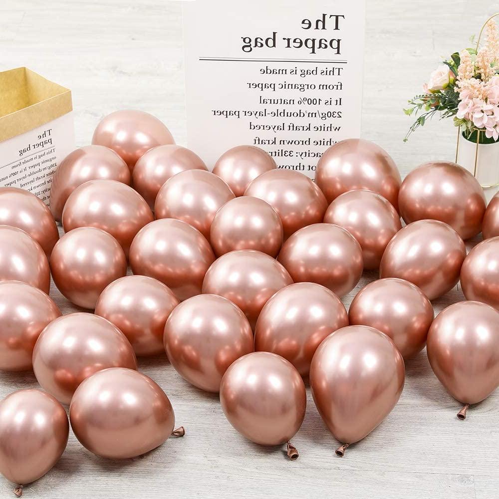 50 Rose Gold Metallic Chrome Balloons - Shiny Latex 12" Thicken For Wedding, Birthday Party, Baby Shower, New Years, Graduation & Sweet 16