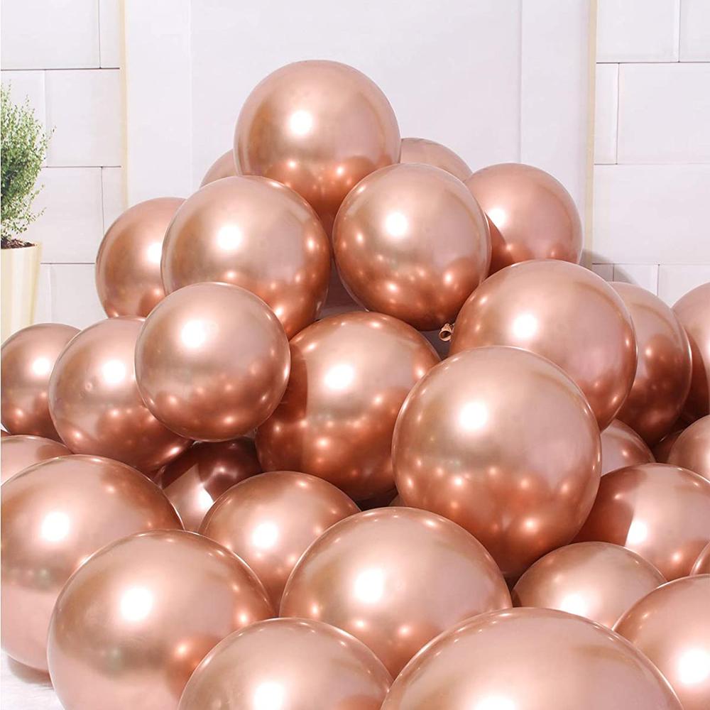 50 Rose Gold Metallic Chrome Balloons - Shiny Latex 12" Thicken For Wedding, Birthday Party, Baby Shower, New Years, Graduation & Sweet 16