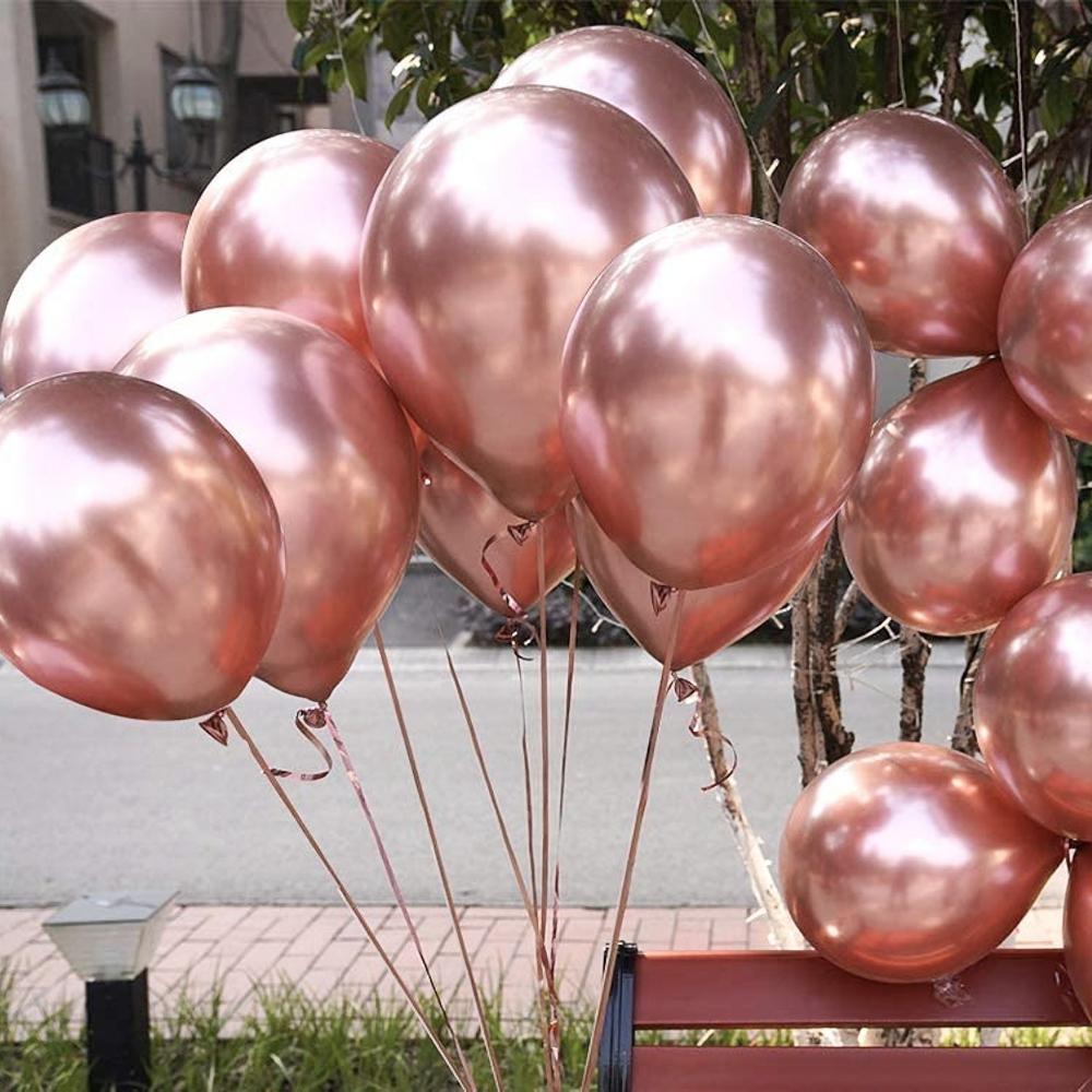 50 Rose Gold Metallic Chrome Balloons - Shiny Latex 12" Thicken For Wedding, Birthday Party, Baby Shower, New Years, Graduation & Sweet 16