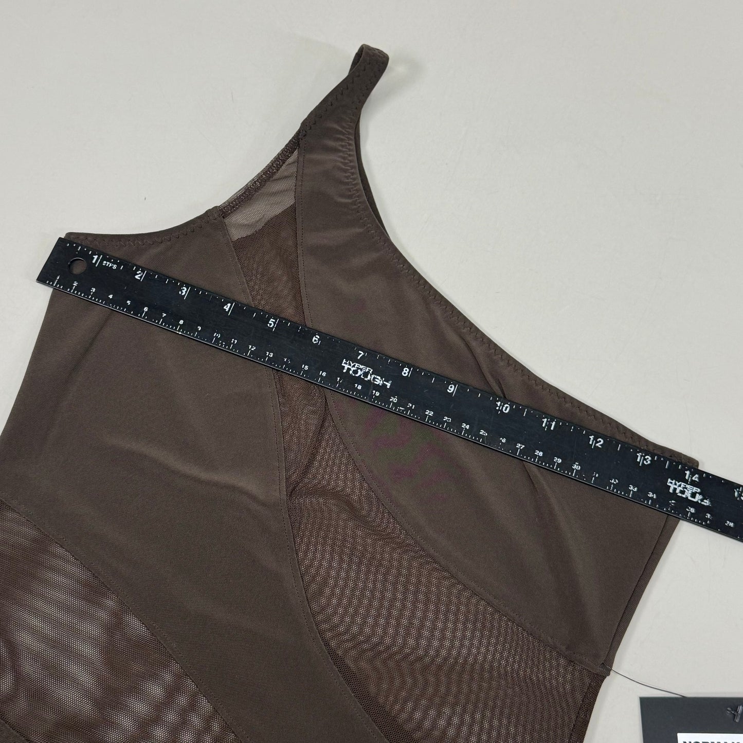NORMA KAMALI One Shoulder Snake Mesh Catsuit Footsie Women's Sz M/38 Chocolate