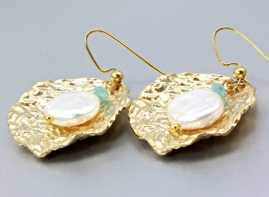 Hawaiian Dream - Cultured Pearl and Blue Chalcedony Earrings