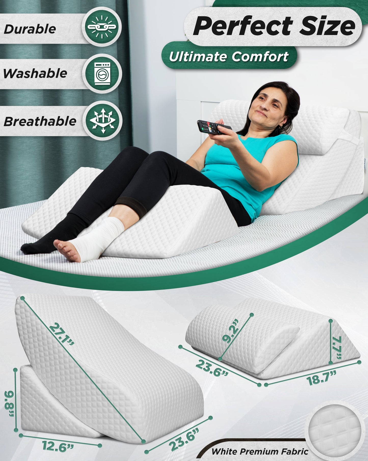 LX5 4pcs Orthopedic Bed Wedge Pillow System, with Hot Cold Pack White