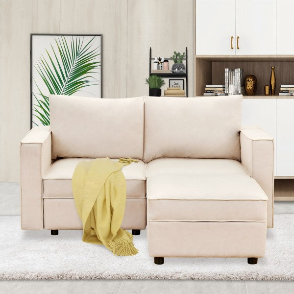 Ainfox L-shaped Storage Module Sofa Loveseat Sofa With Ottoman Beige
