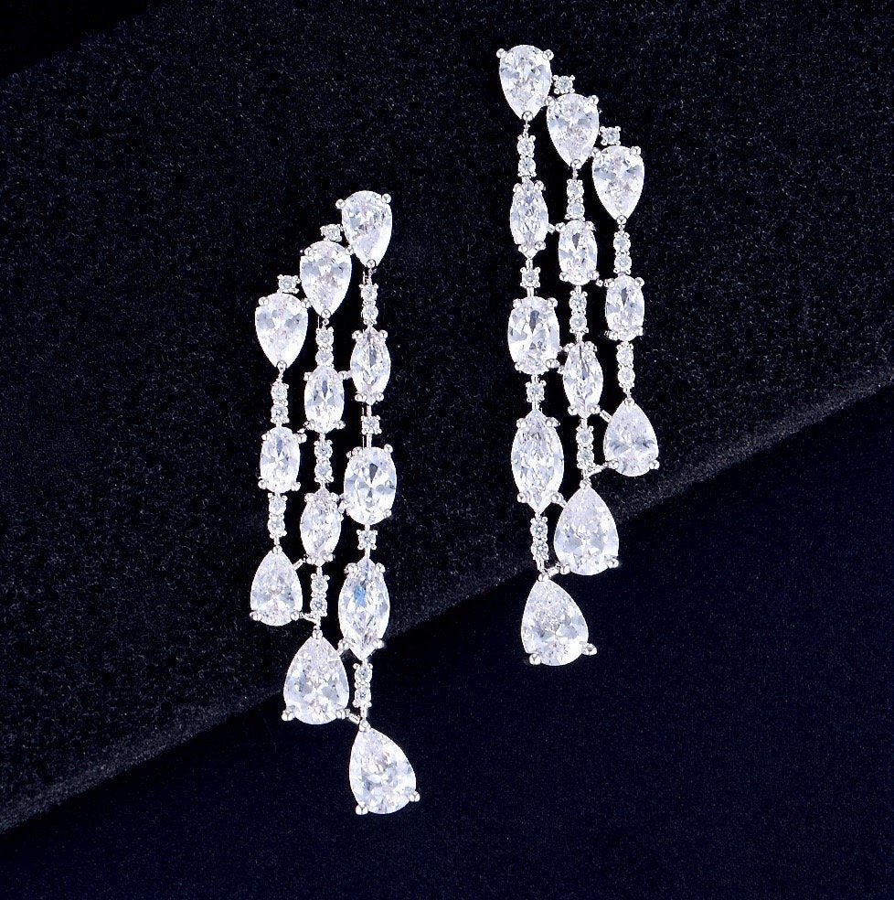 Ornella - Silver Cubic Zirconia Bridal Earrings
