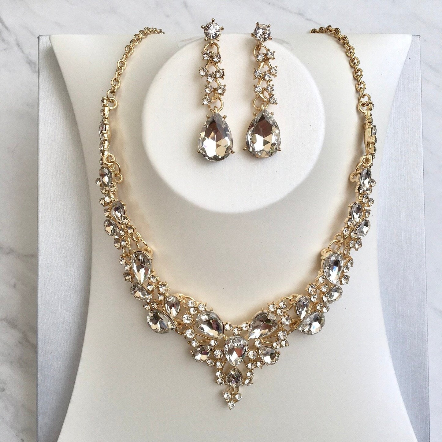 Pamela - Bridal 3-Piece Jewelry Set With Tiara - Available in Gold and Silver