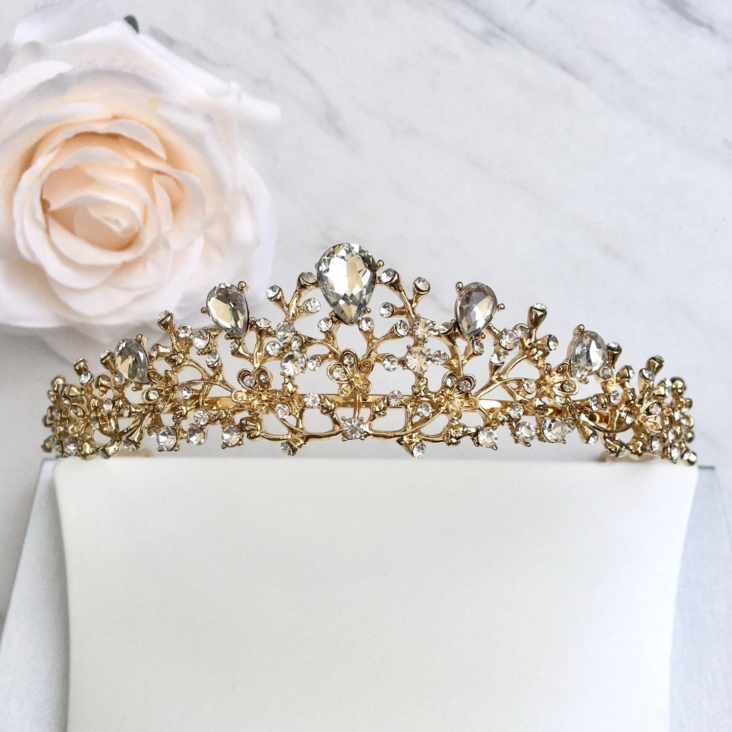 Pamela - Bridal 3-Piece Jewelry Set With Tiara - Available in Gold and Silver