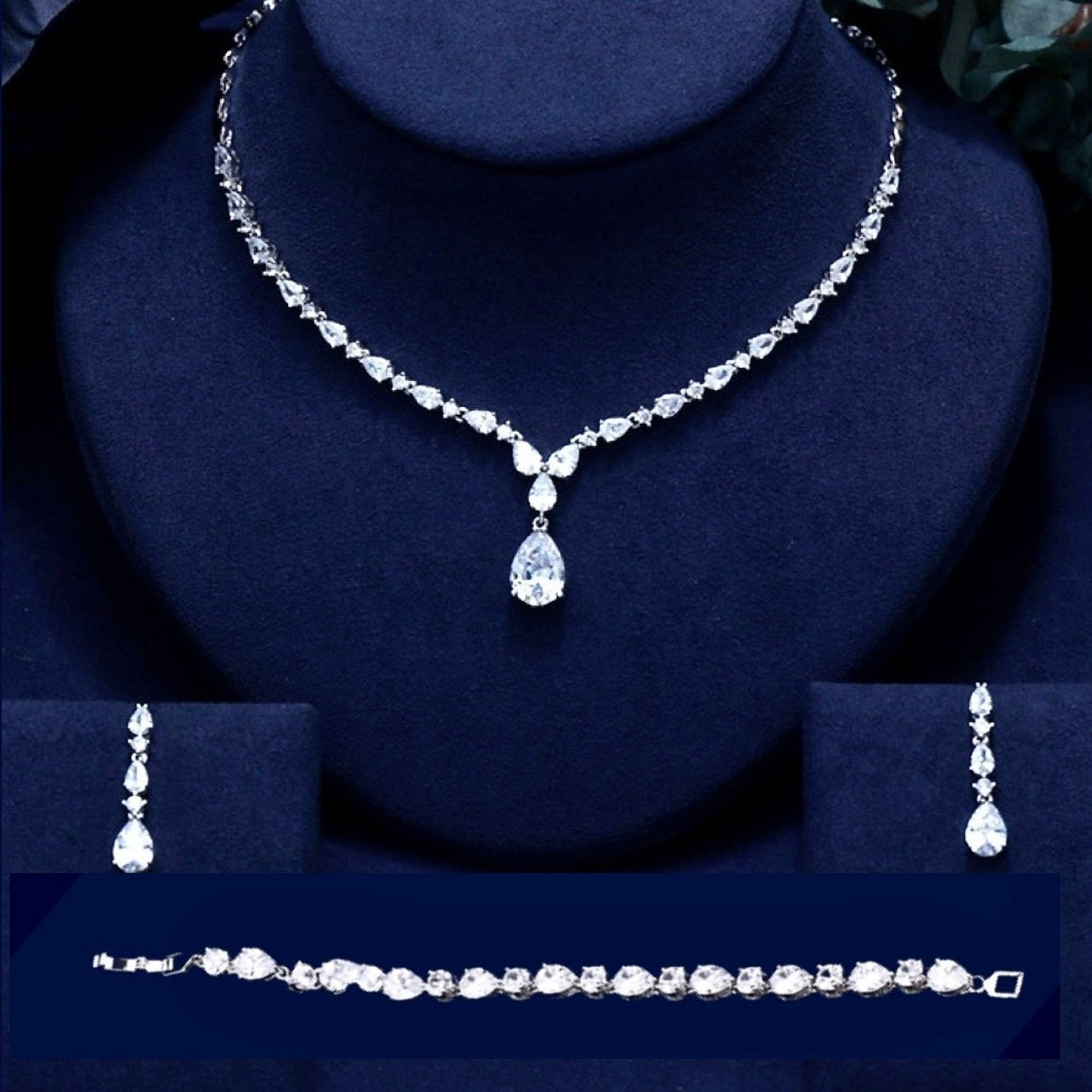 Colette - 3-Piece Cubic Zirconia Bridal Jewelry Set - Available in Silver, Rose Gold and Yellow Gold