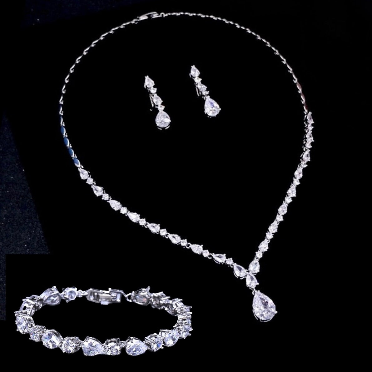 Colette - 3-Piece Cubic Zirconia Bridal Jewelry Set - Available in Silver, Rose Gold and Yellow Gold