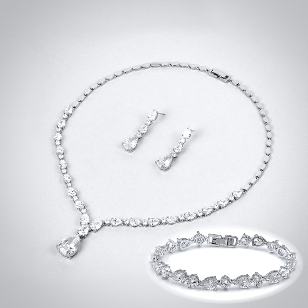 Colette - 3-Piece Cubic Zirconia Bridal Jewelry Set - Available in Silver, Rose Gold and Yellow Gold