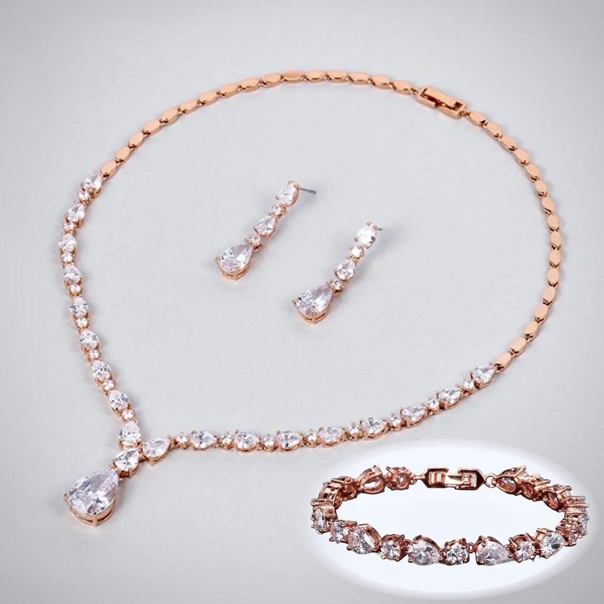 Colette - 3-Piece Cubic Zirconia Bridal Jewelry Set - Available in Silver, Rose Gold and Yellow Gold