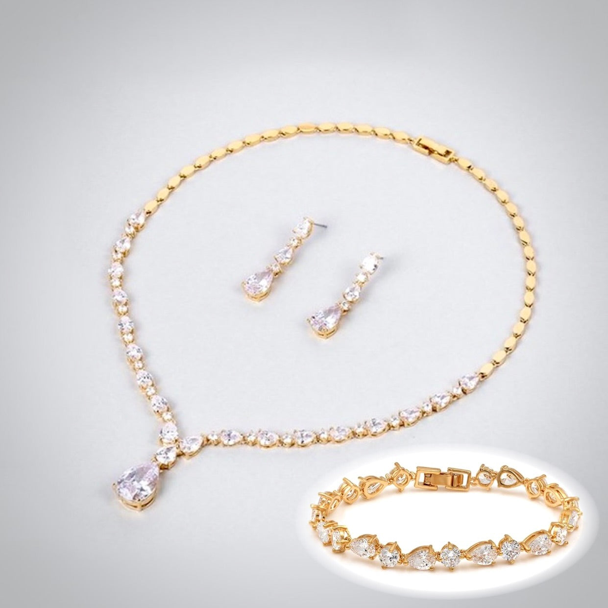 Colette - 3-Piece Cubic Zirconia Bridal Jewelry Set - Available in Silver, Rose Gold and Yellow Gold
