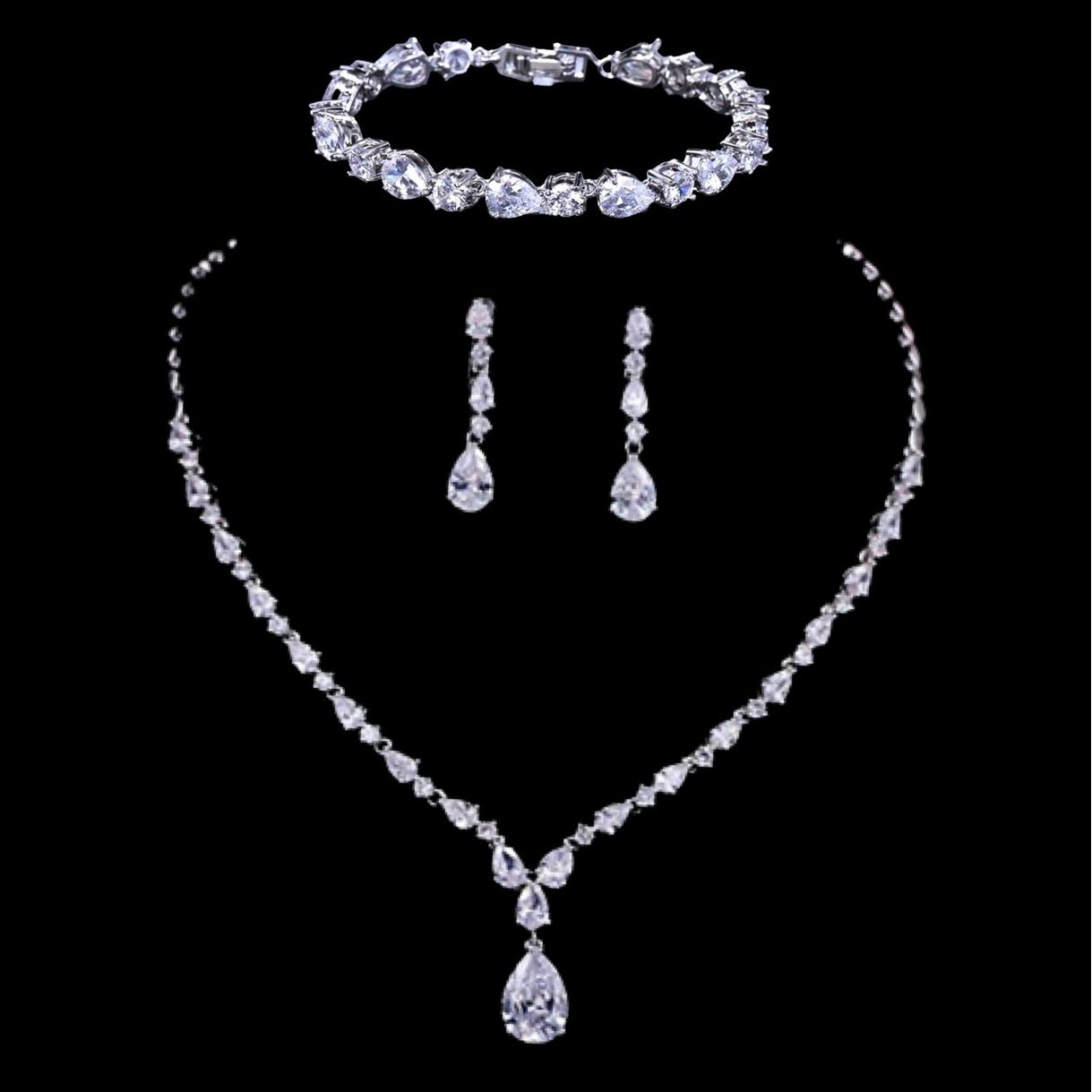 Colette - 3-Piece Cubic Zirconia Bridal Jewelry Set - Available in Silver, Rose Gold and Yellow Gold