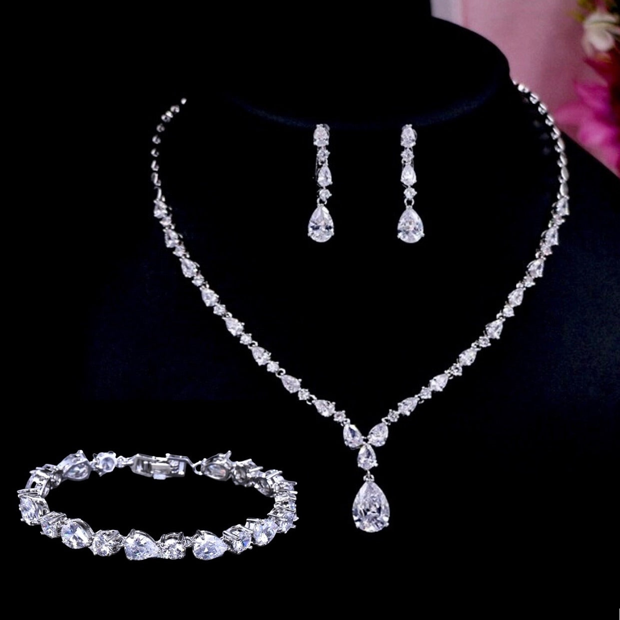 Colette - 3-Piece Cubic Zirconia Bridal Jewelry Set - Available in Silver, Rose Gold and Yellow Gold