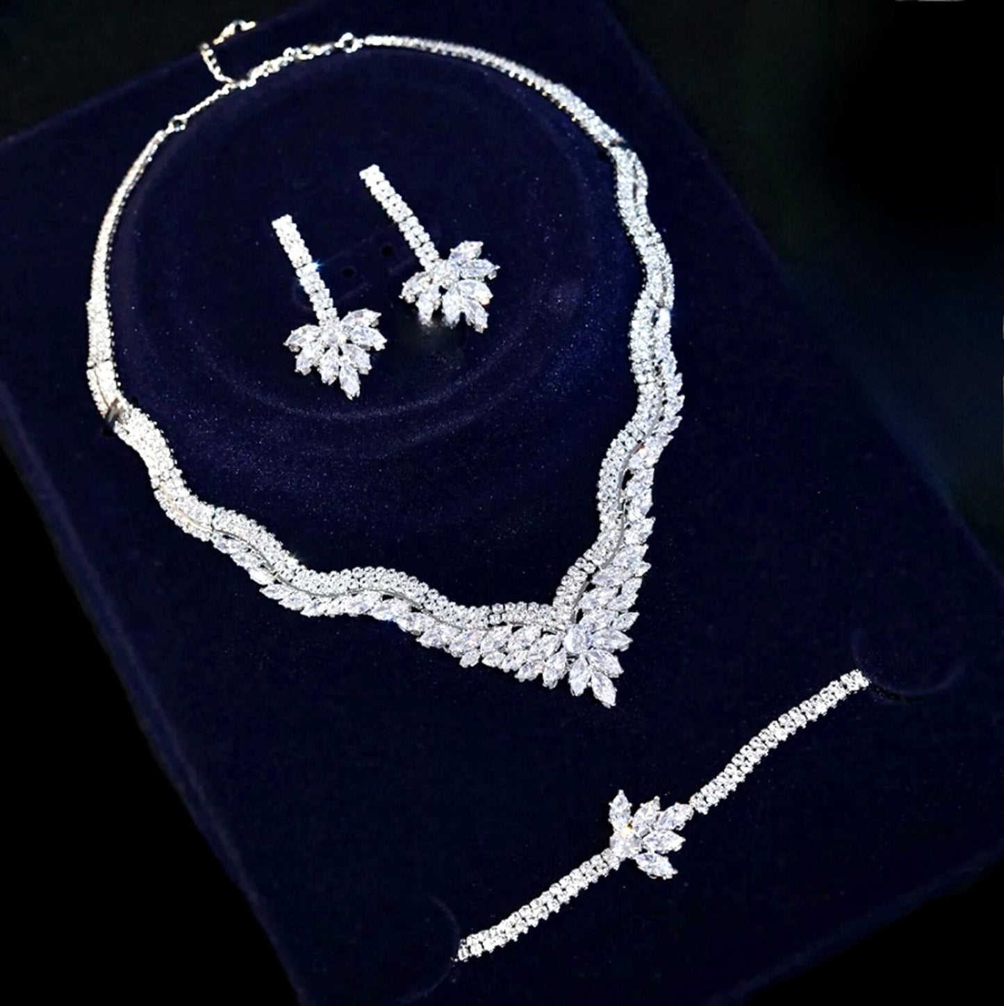 Adara - Luxury Cubic Zirconia Three-Piece Bridal Jewelry Set