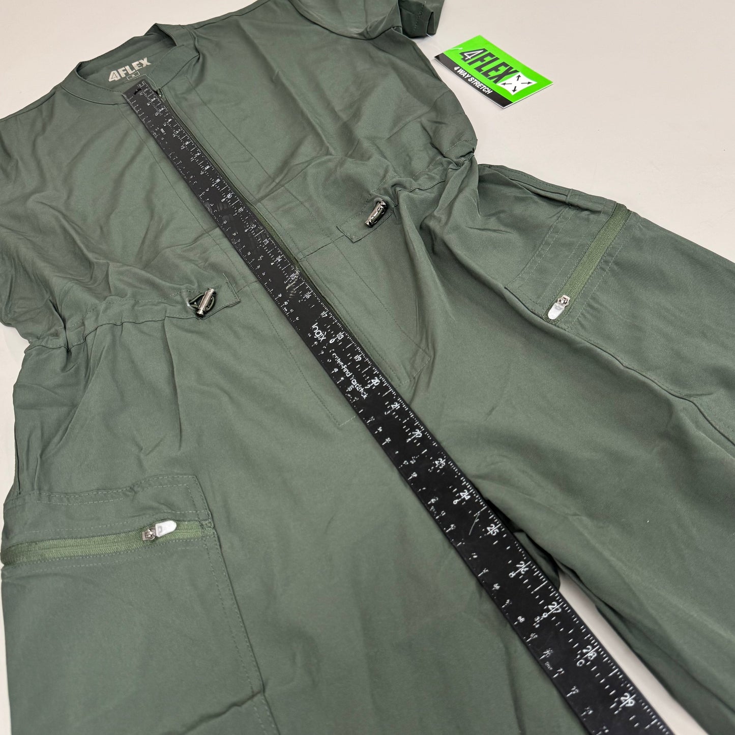 GREEN TOWN 4 Flex Scrubs Jumpsuit Cinch In Waist Women's Sz S Olive GFX-023AST
