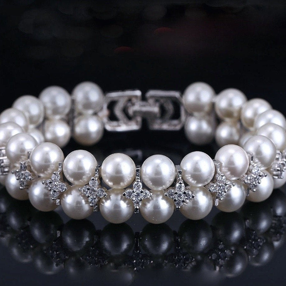 Katelyn - Pearl and Cubic Zirconia Bridal Bracelet