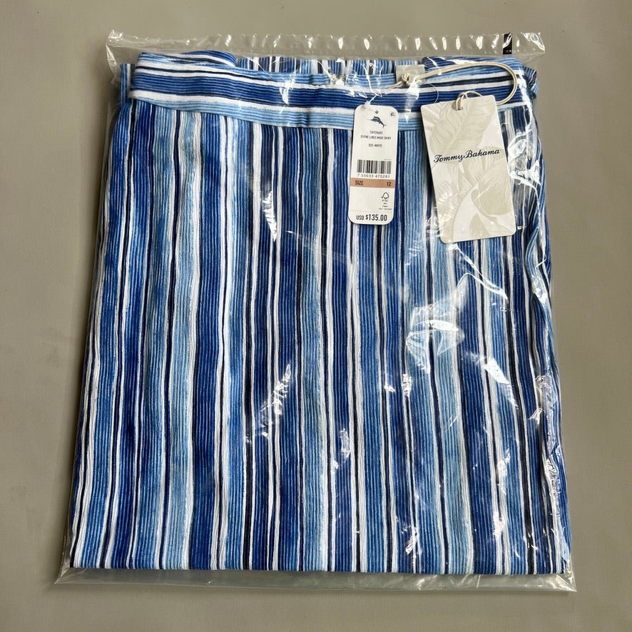 TOMMY BAHAMA Women's Divine Lines Maxi Skirt White Blue Boho Stripe Size 12 (New)