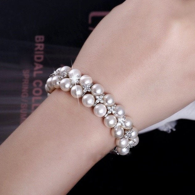 Katelyn - Pearl and Cubic Zirconia Bridal Bracelet
