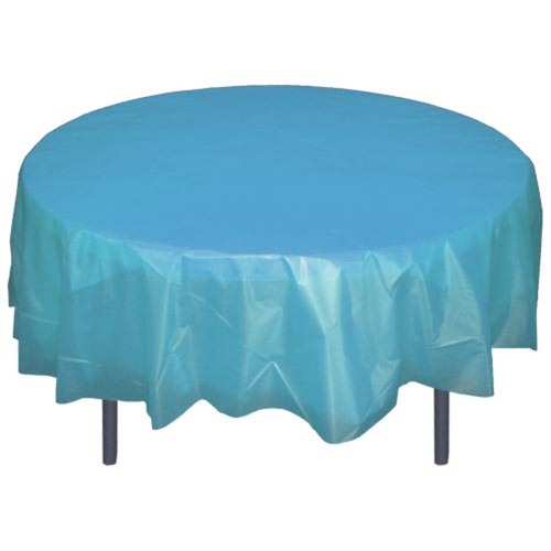 Round Sky Blue Plastic Table Cover