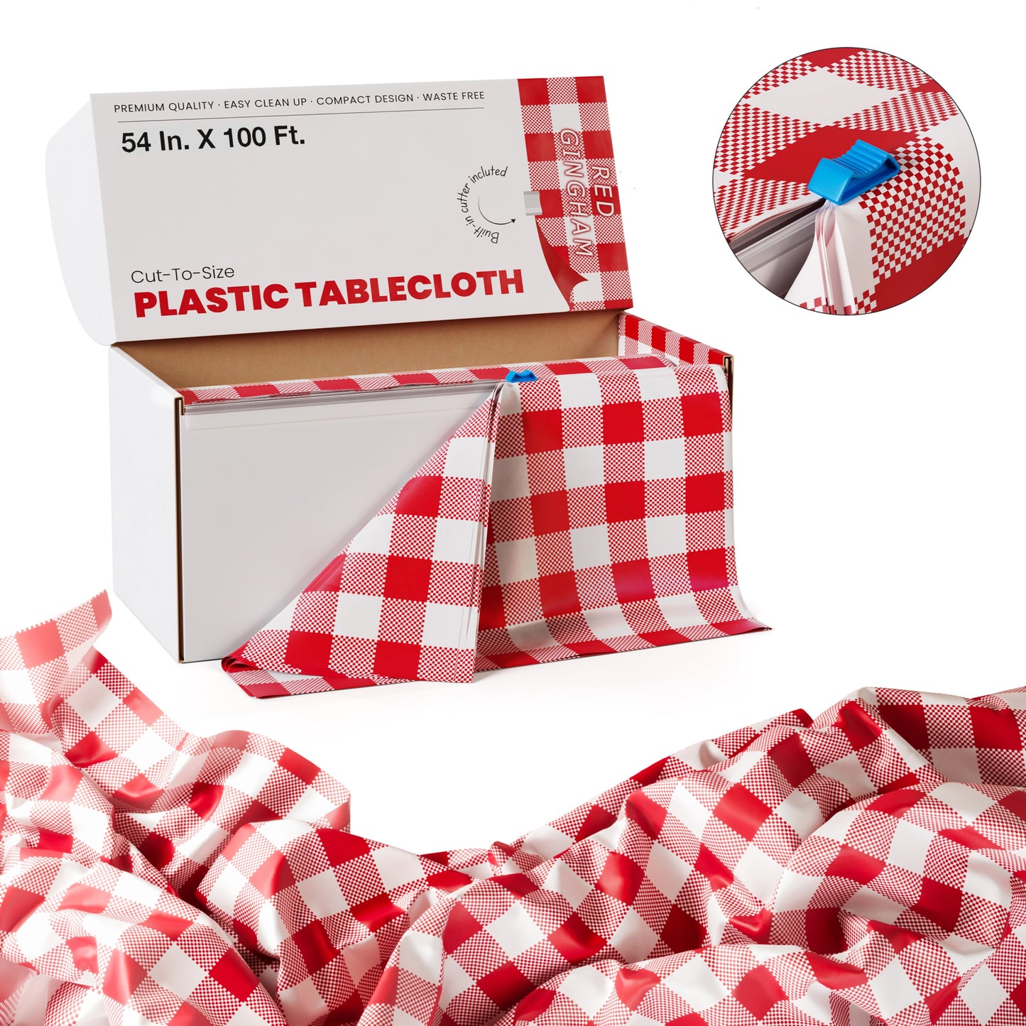 54 In. x 100 Ft. Cut to Size Table Cover | Red Gingham