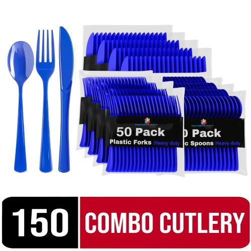 Dark Blue Cutlery Combo Set | 50 Forks 50 Spoons And 50 Knives
