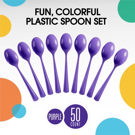 Heavy Duty Purple Plastic Spoons | 50 Count