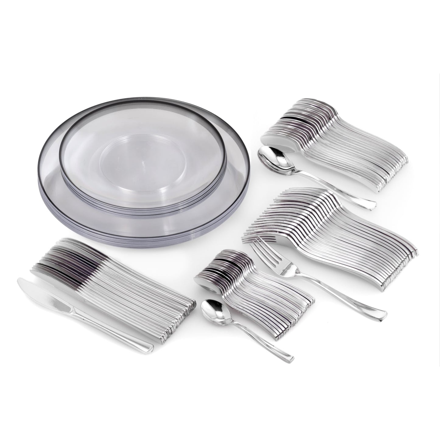 10 In. Classic Clear Design Plates Black Rim | 10 Count