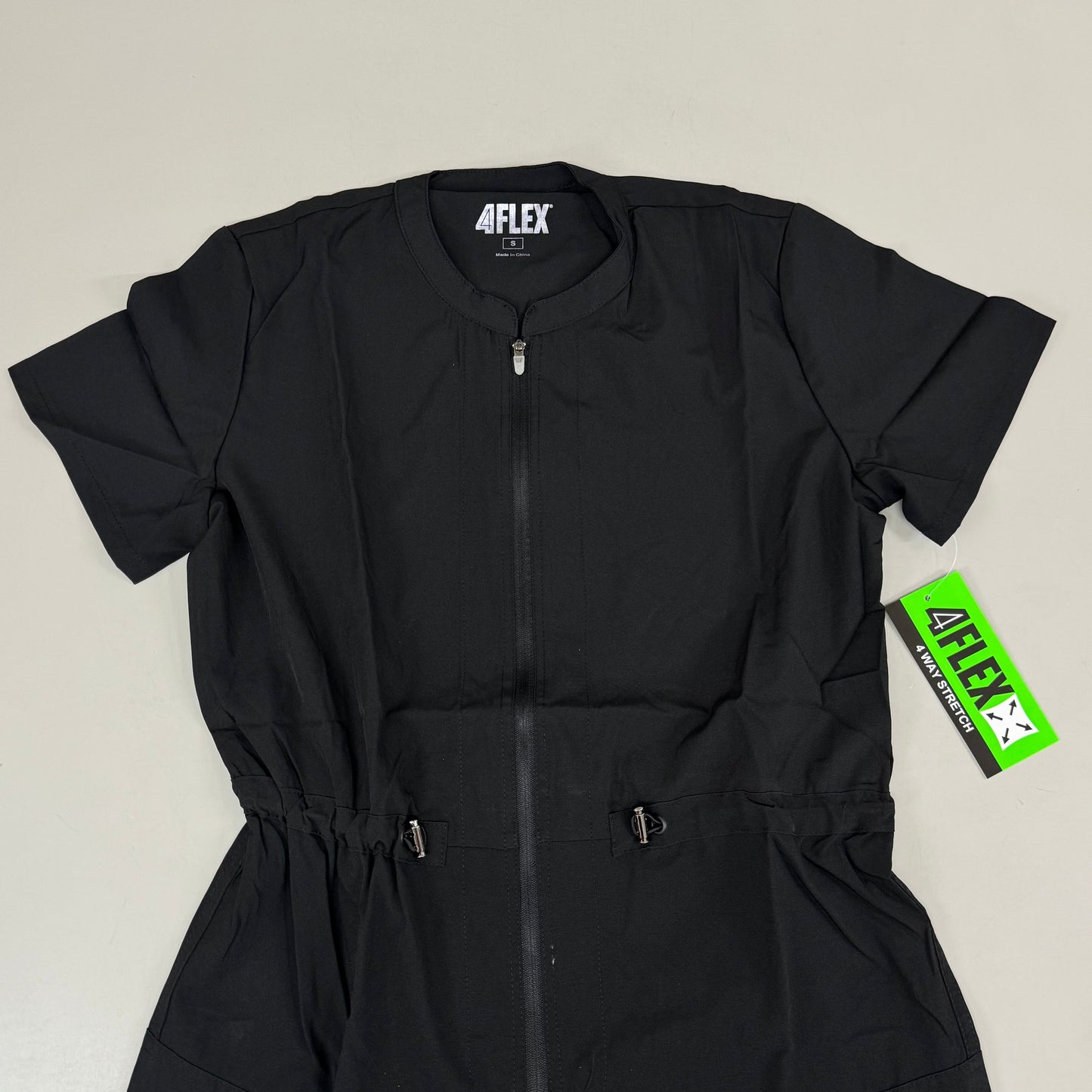 GREEN TOWN 4 Flex Scrubs Jumpsuit Cinch In Waist Women's Sz S Black GFX-023AST