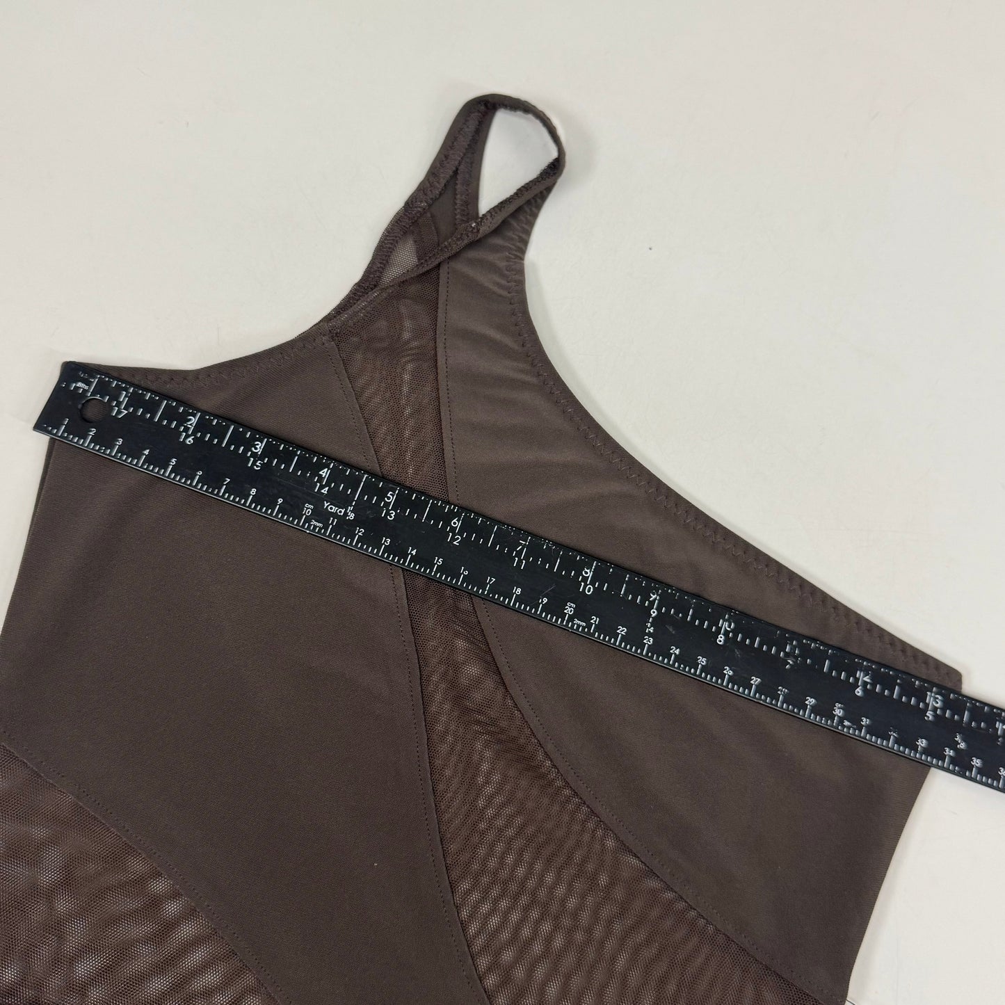 NORMA KAMALI One Shoulder Snake Mesh Catsuit Footsie Women's Sz S/36 Chocolate