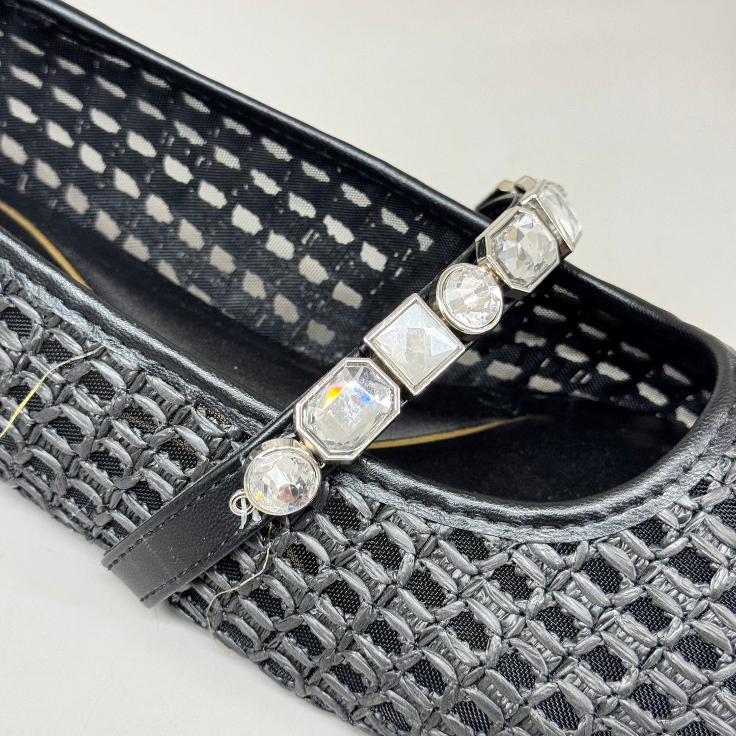 KENNETH COLE New York Zeta Raffia Jewel Jane Flat Women's Sz 11 Black KL25ZMJ01