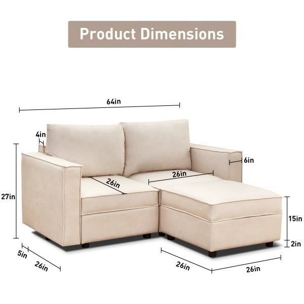 Ainfox L-shaped Storage Module Sofa Loveseat Sofa With Ottoman Beige