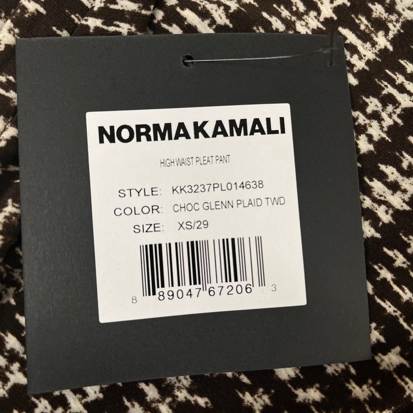 NORMA KAMALI High Waist Pleat Pant Women's Sz XS/29 Chocolate Glenn Plaid Tweed