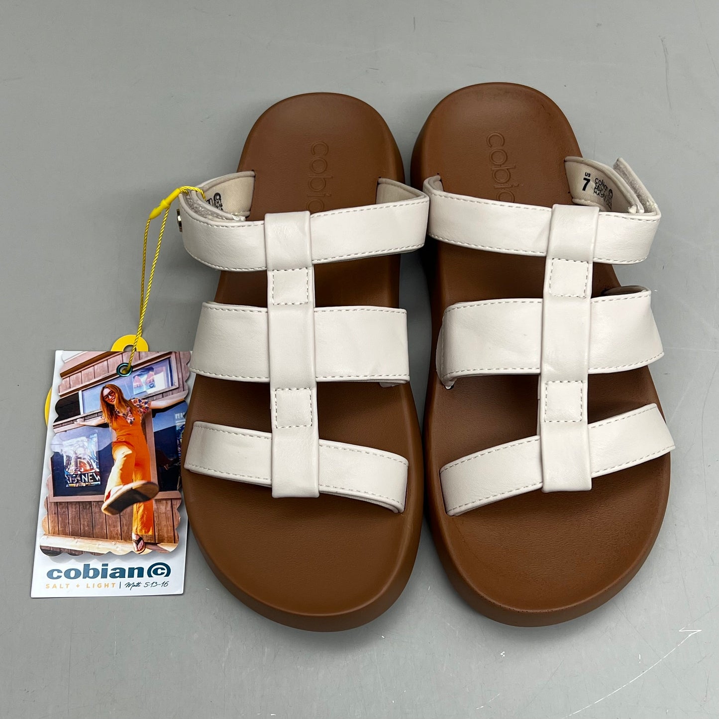 COBIAN Amalfi Synthetic Leather W/ Microfiber Lining Sandals Women's Sz 7, 37 EU Cream AMA25-110-7