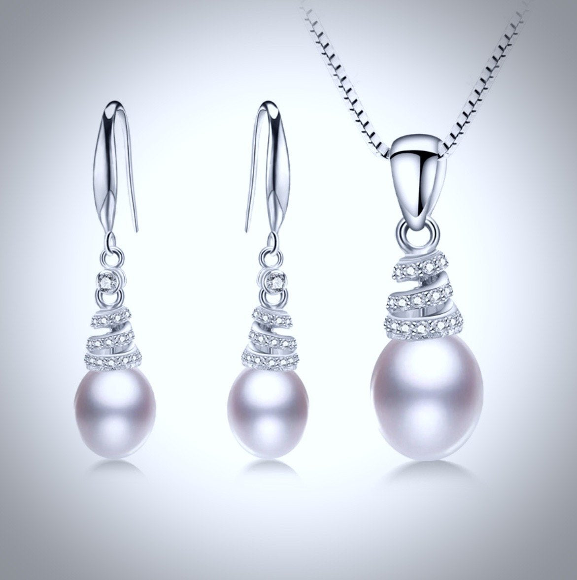 "Milena" - Freshwater Pearl and Sterling Silver Bridal Necklace and Earrings Set