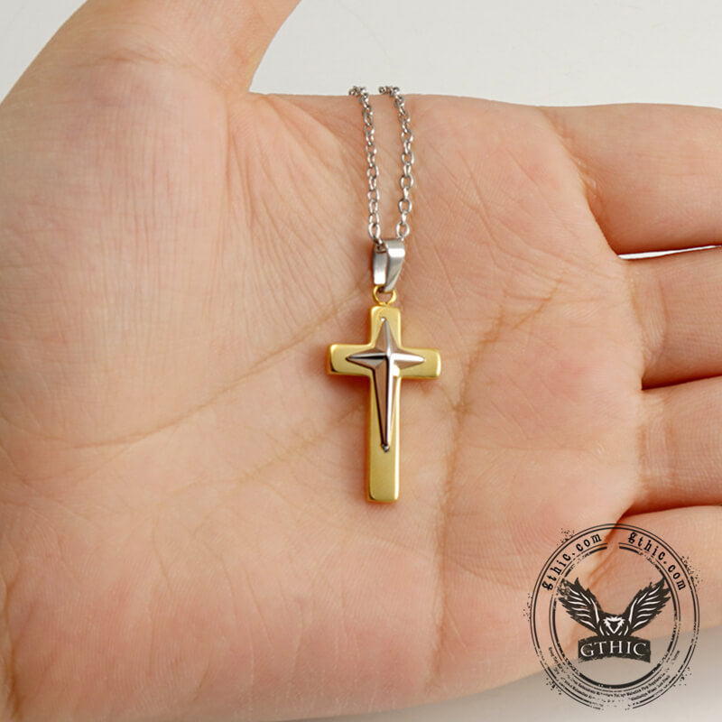 4 Pointed Star Cross Stainless Steel Christian Necklace