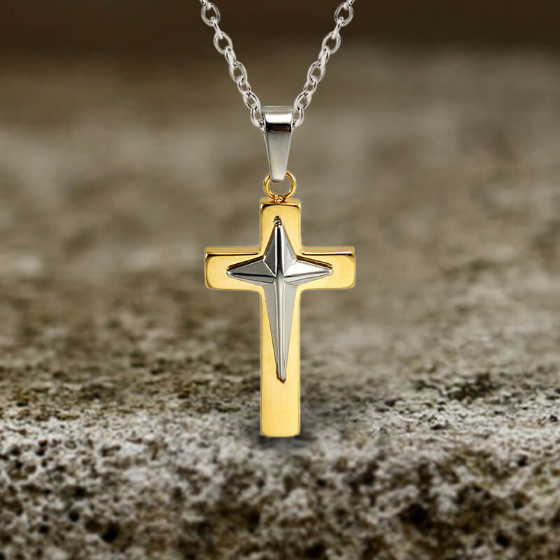 4 Pointed Star Cross Stainless Steel Christian Necklace