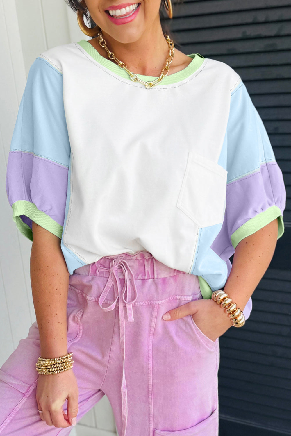 Colorblock Patchwork Oversized Tee
