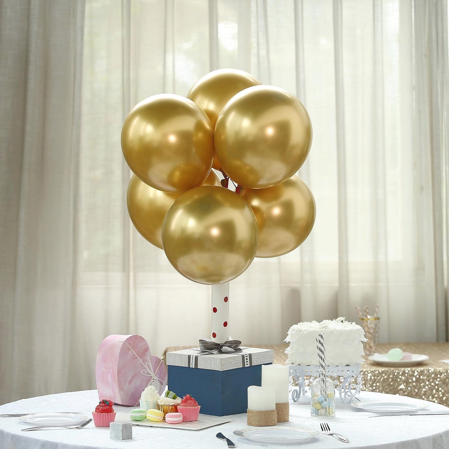 50 Gold Metallic Chrome Balloons - Shiny Latex 12" Thicken For Wedding, Birthday Party, Baby Shower, New Years, Graduation & Sweet 16