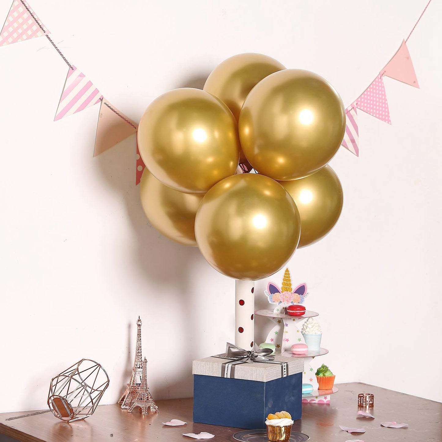50 Gold Metallic Chrome Balloons - Shiny Latex 12" Thicken For Wedding, Birthday Party, Baby Shower, New Years, Graduation & Sweet 16