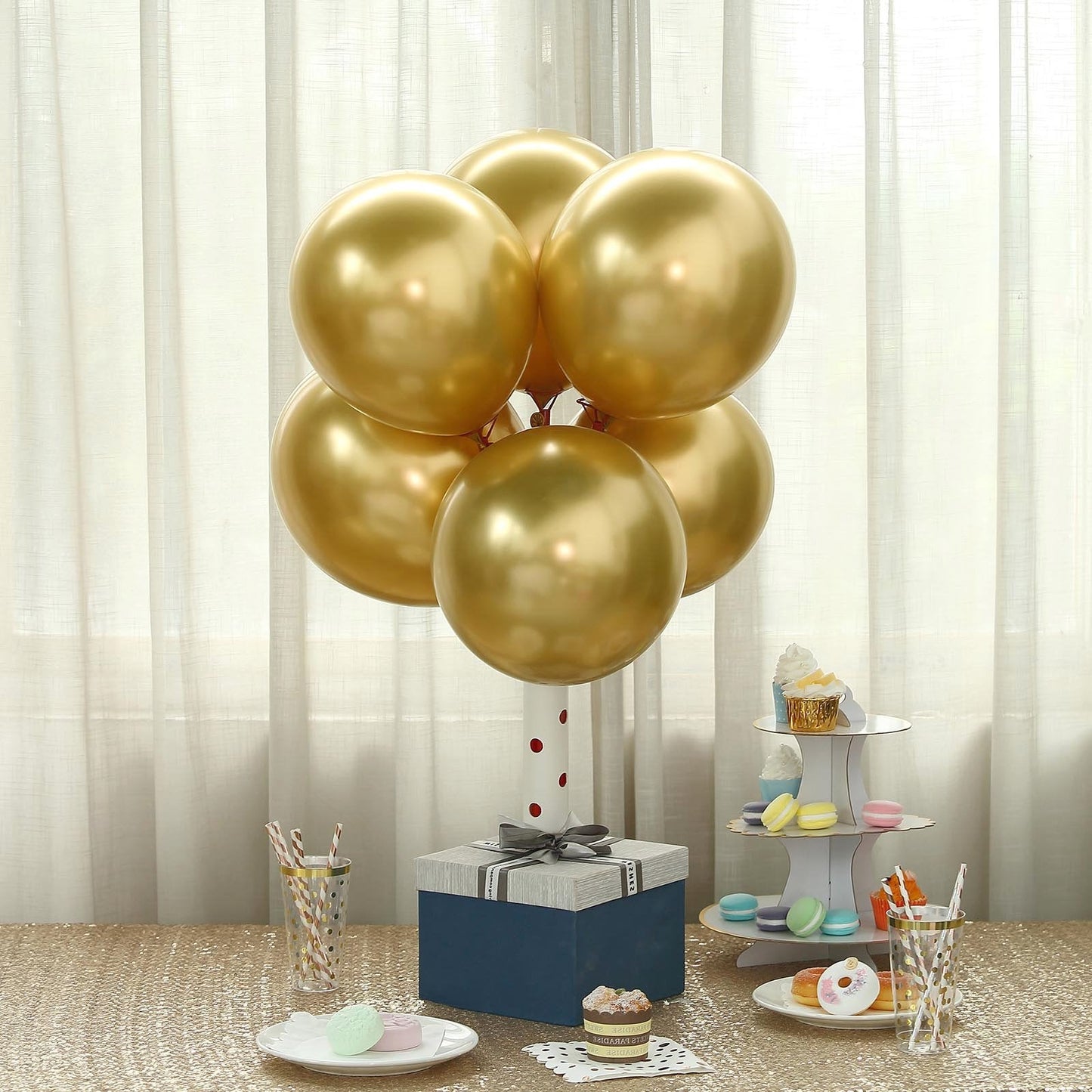 50 Gold Metallic Chrome Balloons - Shiny Latex 12" Thicken For Wedding, Birthday Party, Baby Shower, New Years, Graduation & Sweet 16