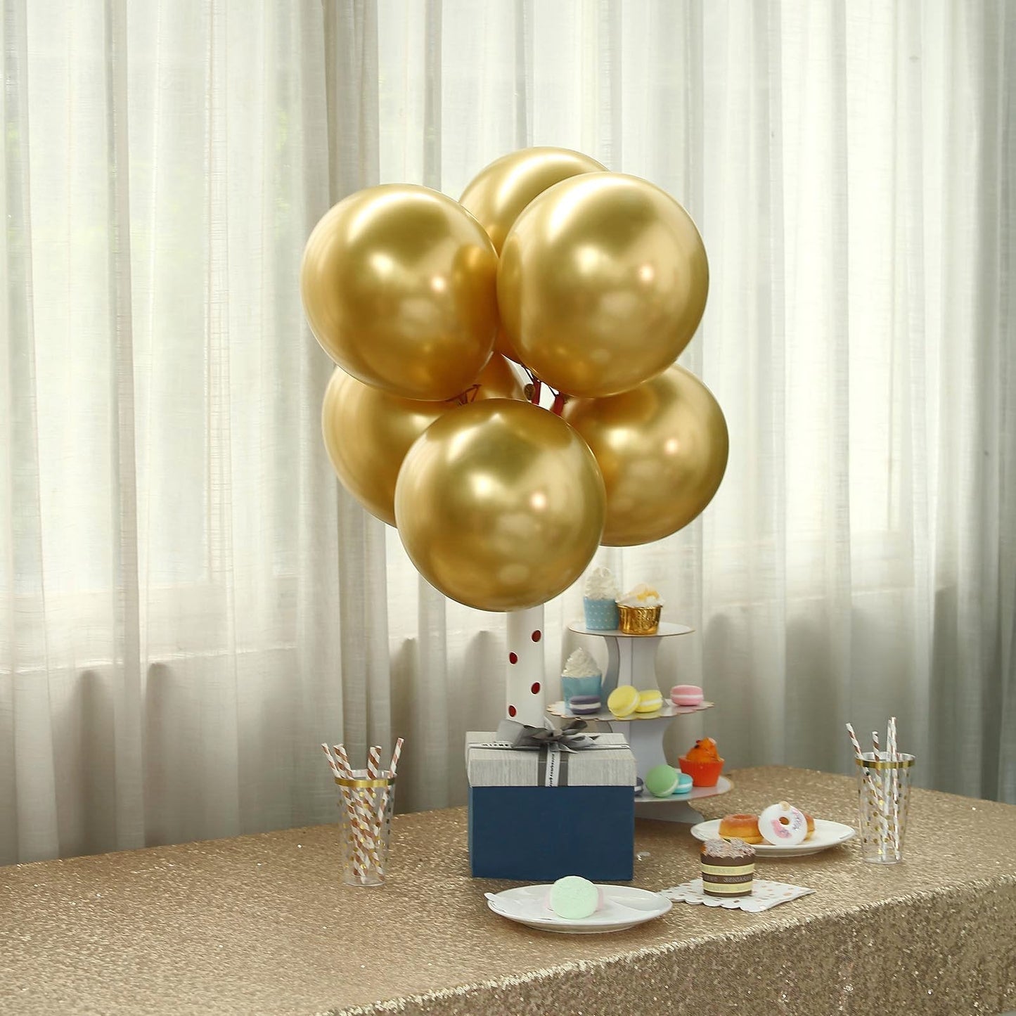 50 Gold Metallic Chrome Balloons - Shiny Latex 12" Thicken For Wedding, Birthday Party, Baby Shower, New Years, Graduation & Sweet 16