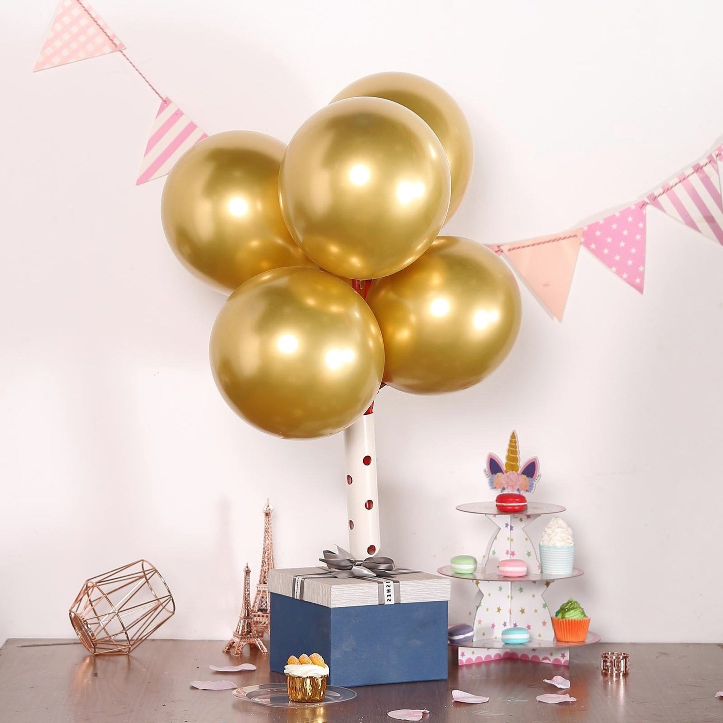 50 Gold Metallic Chrome Balloons - Shiny Latex 12" Thicken For Wedding, Birthday Party, Baby Shower, New Years, Graduation & Sweet 16
